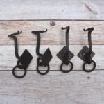 Set of 4 vintage iron door knockers with integrated pull handles and rustic finish