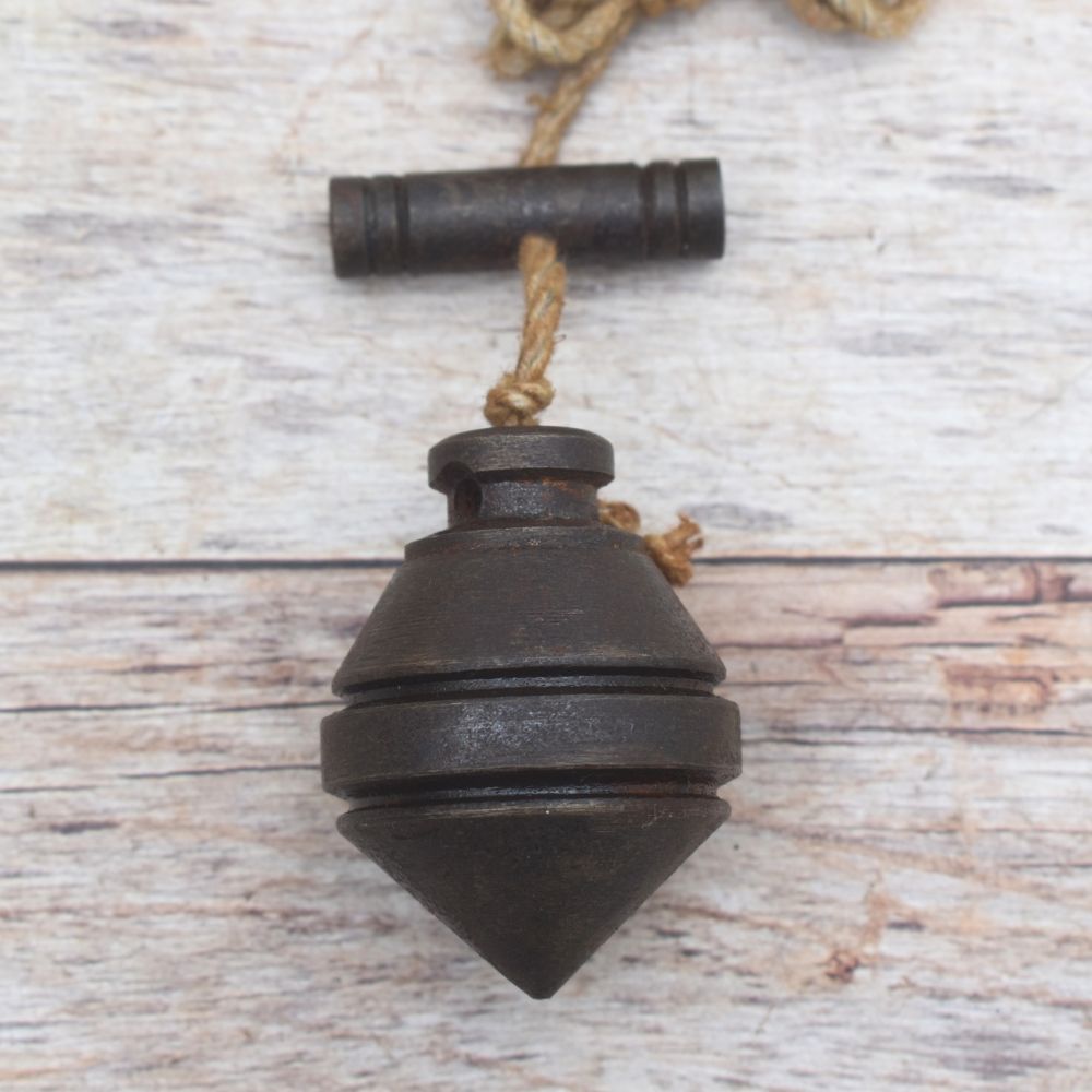 Vintage Iron Plumb Bob with String & Handle Antique Masonry, Carpentry & Surveying Alignment Tool (6) Handcrafted Vintage Iron Plumb Bob with Hanging String for Masonry, Carpentry, Surveying, and Construction