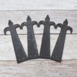 vintage strap hinges, fleur de lis hinges, decorative iron hinges, rustic door hinges, barn door hinges, gate hinges, antique style hinges, farmhouse hardware, vintage door hardware, decorative strap hinge, rustic cabinet hinges, iron door hardware, shed door hinges, furniture hinges, restoration hardware, cottage door hardware, traditional door hinges