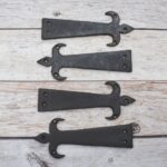 vintage strap hinges, fleur de lis hinges, decorative iron hinges, rustic door hinges, barn door hinges, gate hinges, antique style hinges, farmhouse hardware, vintage door hardware, decorative strap hinge, rustic cabinet hinges, iron door hardware, shed door hinges, furniture hinges, restoration hardware, cottage door hardware, traditional door hinges