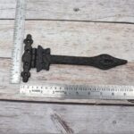 Pair of Antique Style Black Cast Iron Spearhead Strap Hinges