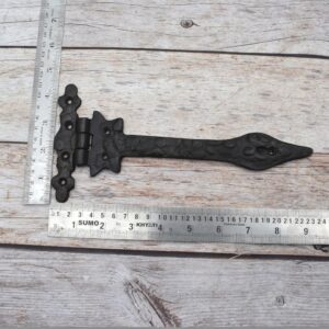 Pair of Antique Style Black Cast Iron Spearhead Strap Hinges