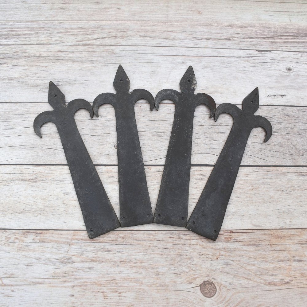 vintage strap hinges, fleur de lis hinges, decorative iron hinges, rustic door hinges, barn door hinges, gate hinges, antique style hinges, farmhouse hardware, vintage door hardware, decorative strap hinge, rustic cabinet hinges, iron door hardware, shed door hinges, furniture hinges, restoration hardware, cottage door hardware, traditional door hinges