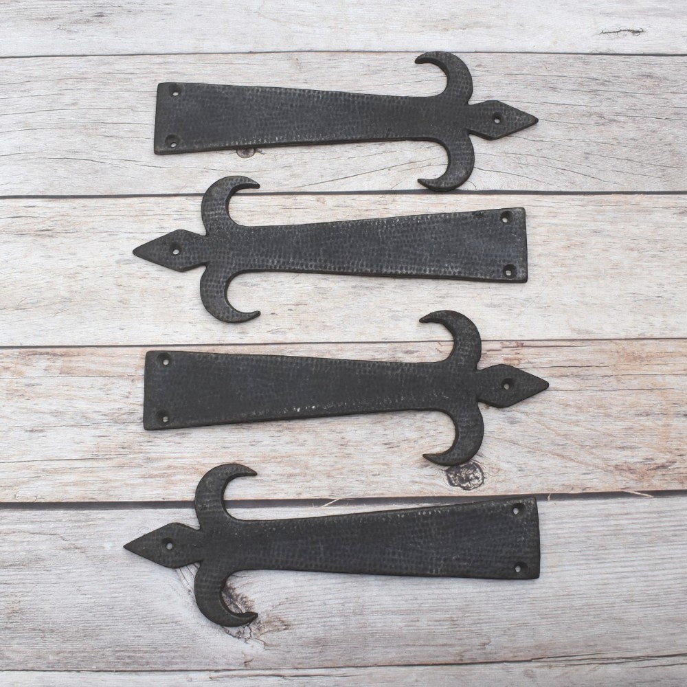 vintage strap hinges, fleur de lis hinges, decorative iron hinges, rustic door hinges, barn door hinges, gate hinges, antique style hinges, farmhouse hardware, vintage door hardware, decorative strap hinge, rustic cabinet hinges, iron door hardware, shed door hinges, furniture hinges, restoration hardware, cottage door hardware, traditional door hinges