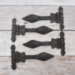 Vintage cast iron handmade french gate door hinges head barn rusty 4 pcs lot