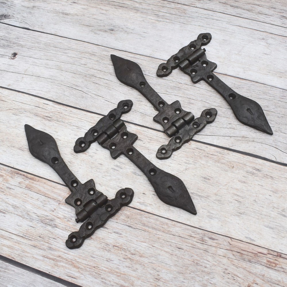 Vintage cast iron handmade french gate door hinges head barn rusty 4 pcs lot - Image 5