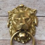 Vintage Regency Brass Lion Head Door Knocker with Heavy Striker Ring