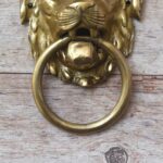 Vintage Regency Brass Lion Head Door Knocker with Heavy Striker Ring