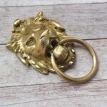 Vintage Regency Brass Lion Head Door Knocker with Heavy Striker Ring