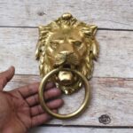 Vintage Regency Brass Lion Head Door Knocker with Heavy Striker Ring