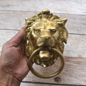 Vintage Regency Brass Lion Head Door Knocker with Heavy Striker Ring