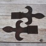 Pair of Antique Style Wrought Iron Fleur-de-Lis Strap Hinges