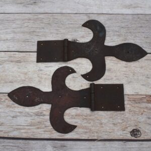 Pair of Antique Style Wrought Iron Fleur-de-Lis Strap Hinges