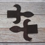 Pair of Antique Style Wrought Iron Fleur-de-Lis Strap Hinges