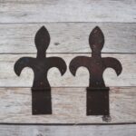 Pair of Antique Style Wrought Iron Fleur-de-Lis Strap Hinges