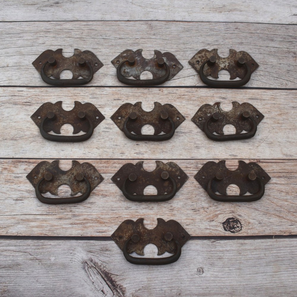 Set of 10 Antique Style Iron Batwing Drop Bail Drawer Pulls
