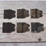 Set of 6 Antique Vintage Decorative Cabinet Hinges – Scalloped Butterfly Leaf Iron Hinges – Rustic Farmhouse Cupboard Hardware