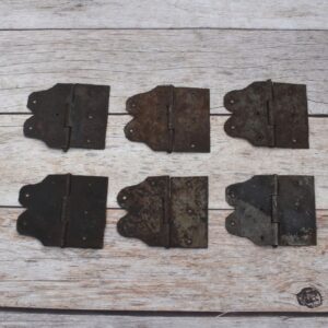 Set of 6 Antique Vintage Decorative Cabinet Hinges – Scalloped Butterfly Leaf Iron Hinges – Rustic Farmhouse Cupboard Hardware
